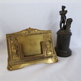 Bradley & Hubbard card holder and small bronze statue of Napoleon