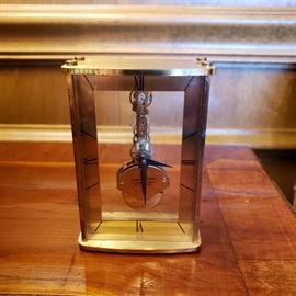 Hamilton 8 day 7 jewel Skeleton watch desk clock, German, brass and glass