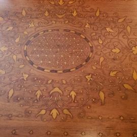Close up of inlaid coffee table