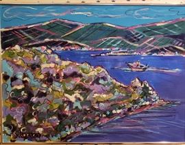 Acrylic on canvas entitled "Speeding By" signed Suzanne Jalli Koenen