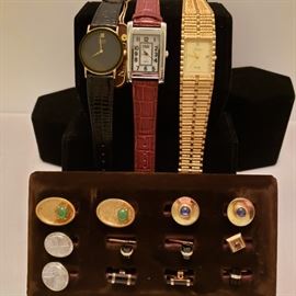 Citizen , Embassey by Gruen and Belair watches together with 14k white and yellow gold men's cuff links