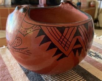 Anita Redbird Native American Frog bowl Maricopa Pueblo 6inH