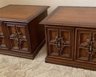 2 Vintage Walnut End Tables/Cabinets PAIR 19x27.5x27.5in HxWxD