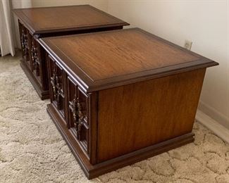 2 Vintage Walnut End Tables/Cabinets PAIR 19x27.5x27.5in HxWxD