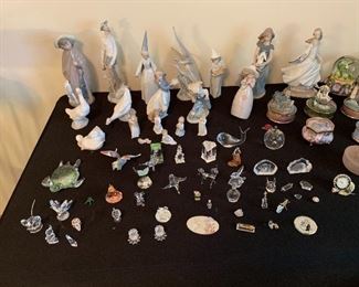 Many lladros & Crystal Figurines