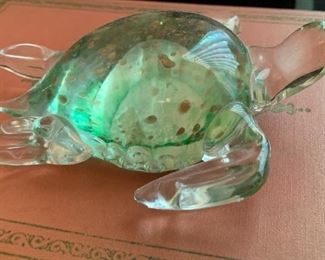 Lenox turtle Glass green Gold Fleck