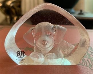 Mats Jonasson Lead Crystal Dog Paperweight