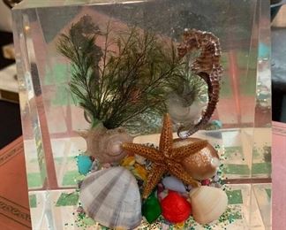 Vintage MCM Lucite Sea Life Bookends