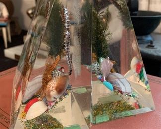 Vintage MCM Lucite Sea Life Bookends