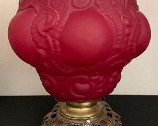 Ruby Red Frosted Kerosene Lamp Electrified