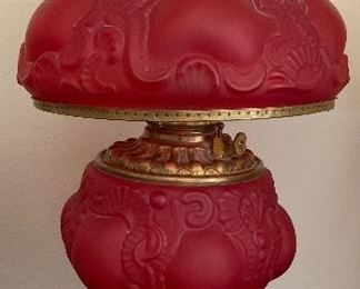 Ruby Red Frosted Kerosene Lamp Electrified