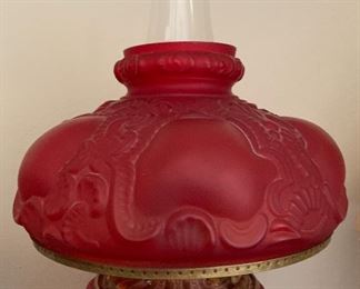 Ruby Red Frosted Kerosene Lamp Electrified