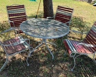 Vintage Wrought Iron Patio Table w/ 4 Chairs