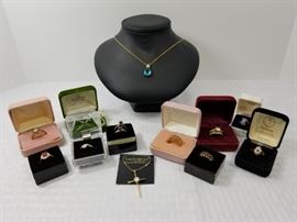 group of costume jewelry 14K Gold electroplate rings and necklaces https://ctbids.com/#!/description/share/146698