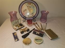Vintage to antique collectibles , miniature Sony transistor, makeup compacts opera glasses, https://ctbids.com/#!/description/share/146752
