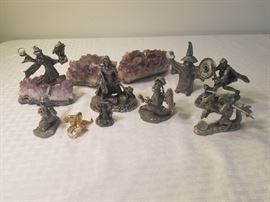 vintage pewter fantasy figurines and Gem rocks dragons and Wizards  https://ctbids.com/#!/description/share/146754