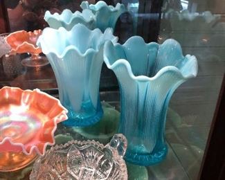 Blue Fenton and Carnival Glass