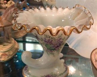 Simply gorgeous Fenton cornucopia hand-painted by the artist