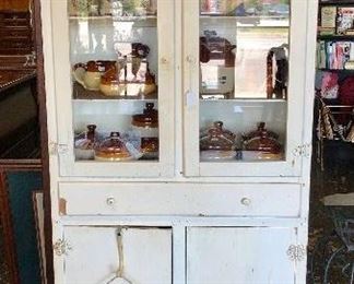 Antique White Cabinet with Glass Doors
