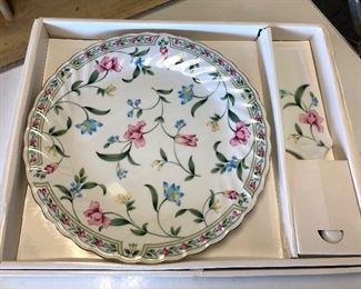 Hand Painted Cake Plate with Matching Cake Server, in original box 