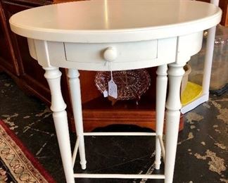 Small Oval White Table with Drawer