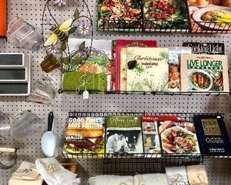 Cookbooks, hand towels, baskets, coffee carafes 