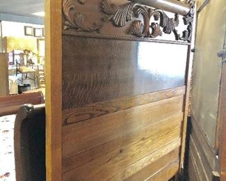 View of top of the antique oak bed 