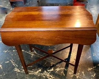 Antique, Curved Double Drop Leaf, Mahogany Side Table