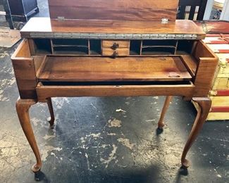 Antique Oak Desk with one front drawer and a top that folds down flat