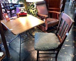 Antique Wooden and Metal Legged School Desk that folds up for easy storage (unusual piece)