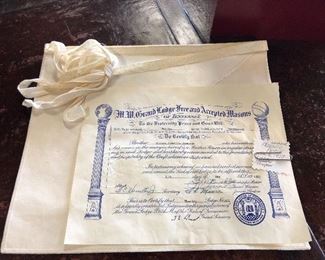 c.1957 Masonic Leather Apron With Certificate of Ownership