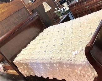 Vintage, Handmade (c.1950's), Scalloped Edged Cotton Coverlet, large enough for a queen bed