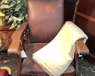 MORRIS RECLINER, Leather, one of the first recliners produced, early 1900's 