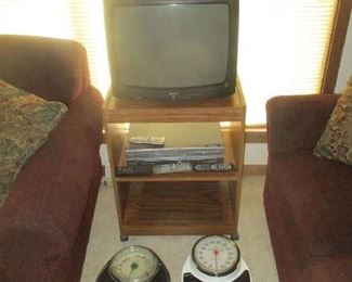 Television, television stand and scales