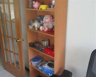 Bookshelf and household items