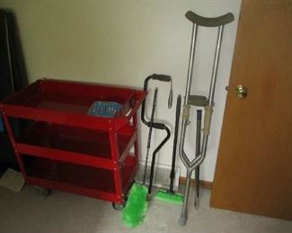 Metal cart and crutches