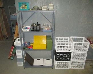 Metal shelving and crates