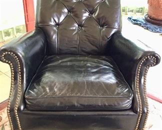 Classic black hob nail leather arm chair