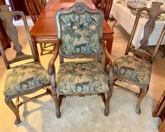Upholstered dining chairs.
