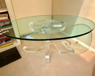 Lucite occasional table with 1" oval glass top