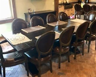 Restoration Hardware Farmhouse table & 12 leather chairs - Reclaimed Wood Trestle table collection - ONLY 2 YEARS OLD