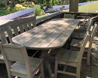 Teak wood patio table with bench