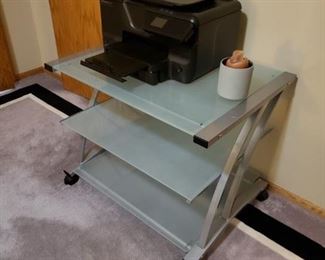 Glass table/shelf unit (matching desks). Printer NFS.