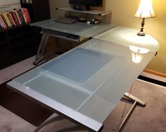Z-line glass 3-piece desk (can be sold separately), lamp. Computer NFS.