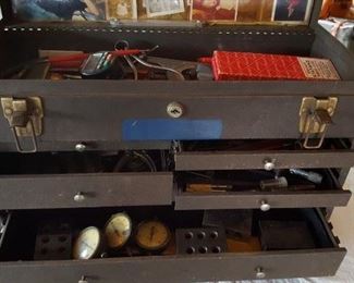 Machinist tool box chock full of tools & gauges