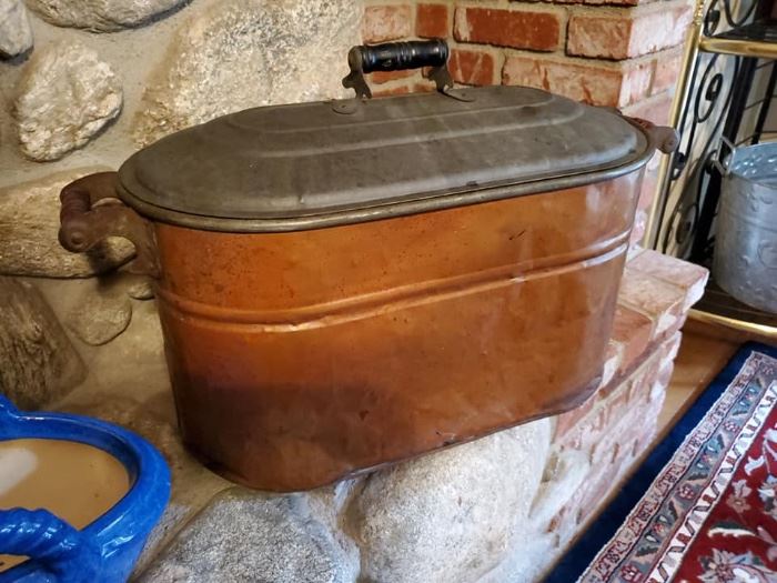 Antique copper wash kettle
