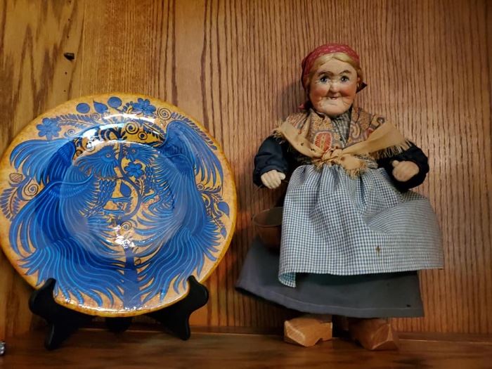 Portugal plate and Europoean Grandma Doll from the 1950s