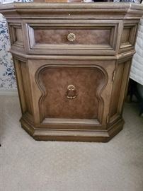 Vintage Barker Brothers nightstand ... pair along with low boy dresser and mirror