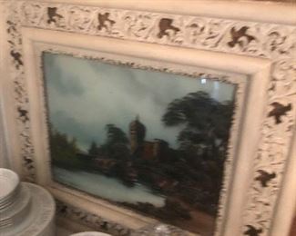great looking vintage print in an antique painted frame