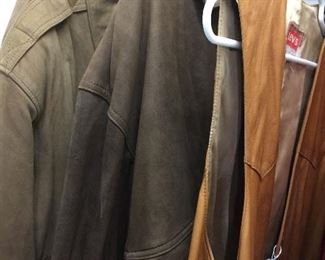 Men's suede jackets and vintage Levi's leather vest.